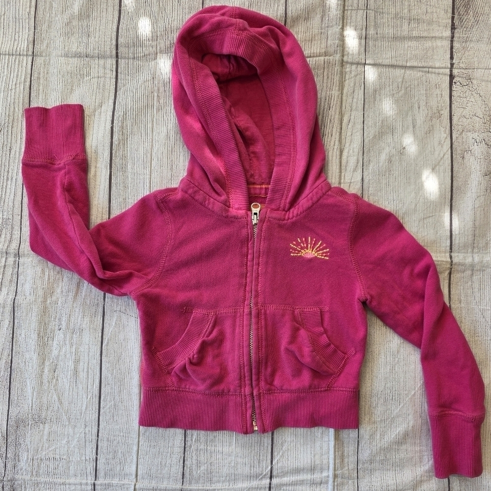 Gap Kids Girls Size XS 4-5 Pink Full Zip Hooded Embroidered Sunshine Sweatshirt